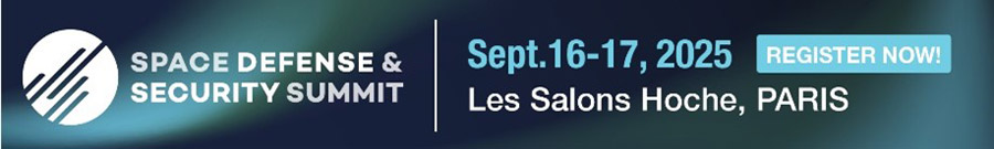 Promotional banner for the 2025 Space Defense & Security Summit in Paris, emphasizing global collaboration and strategic priorities in space situational and domain awareness.