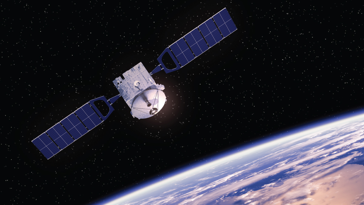 A satellite with extended solar panels orbits above Earth's curved horizon, illustrating the technology enabling on-orbit refueling missions.