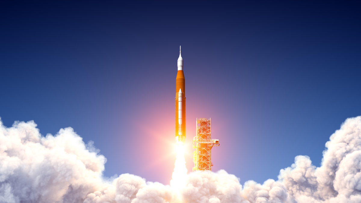 A heavy-lift rocket launches to deploy Blue Origin's TeraWave satellite constellation.