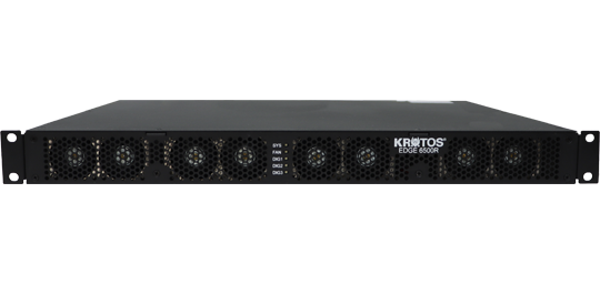Front view of a rack-mounted Kratos 6500R digitizer appliance with multiple front cooling fans and rack ears for data-center installation.