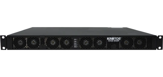A modular network digitization card featuring high-speed ethernet ports and status lights, designed for ground architectures.