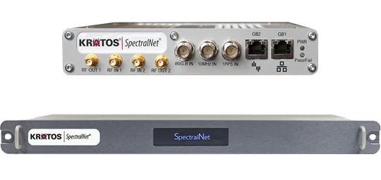 A high-performance modular digitizer card showing fiber optic ports, status indicator LEDs, and Kratos branding.