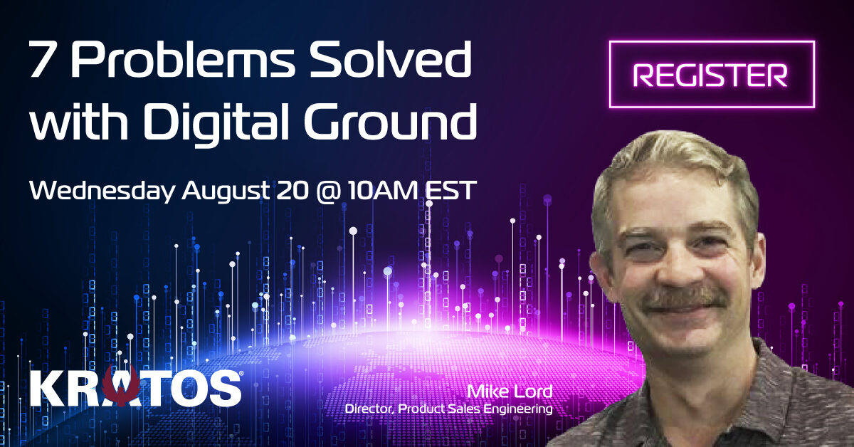Promotional banner for the Kratos webinar "7 Problems Solved with Digital Ground" featuring Mike Lord.