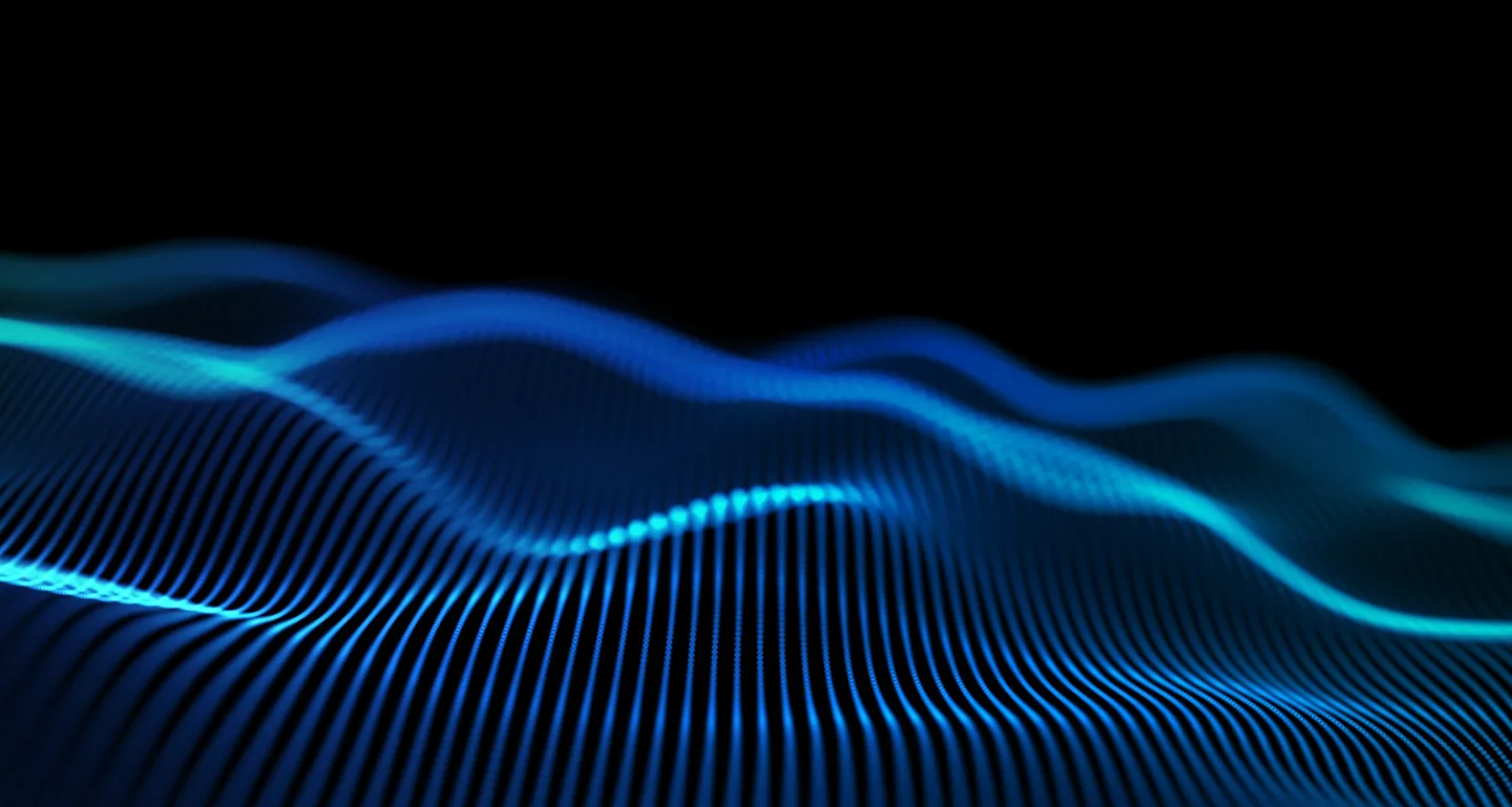 Abstract glowing blue signal waves on dark background