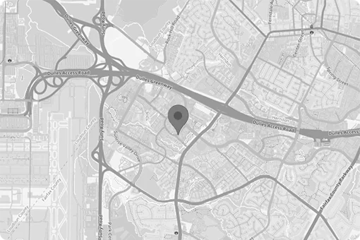 Map detailing roads and surrounding streets of the Kratos office situated on Dulles Technology Drive in Herndon, Virginia.