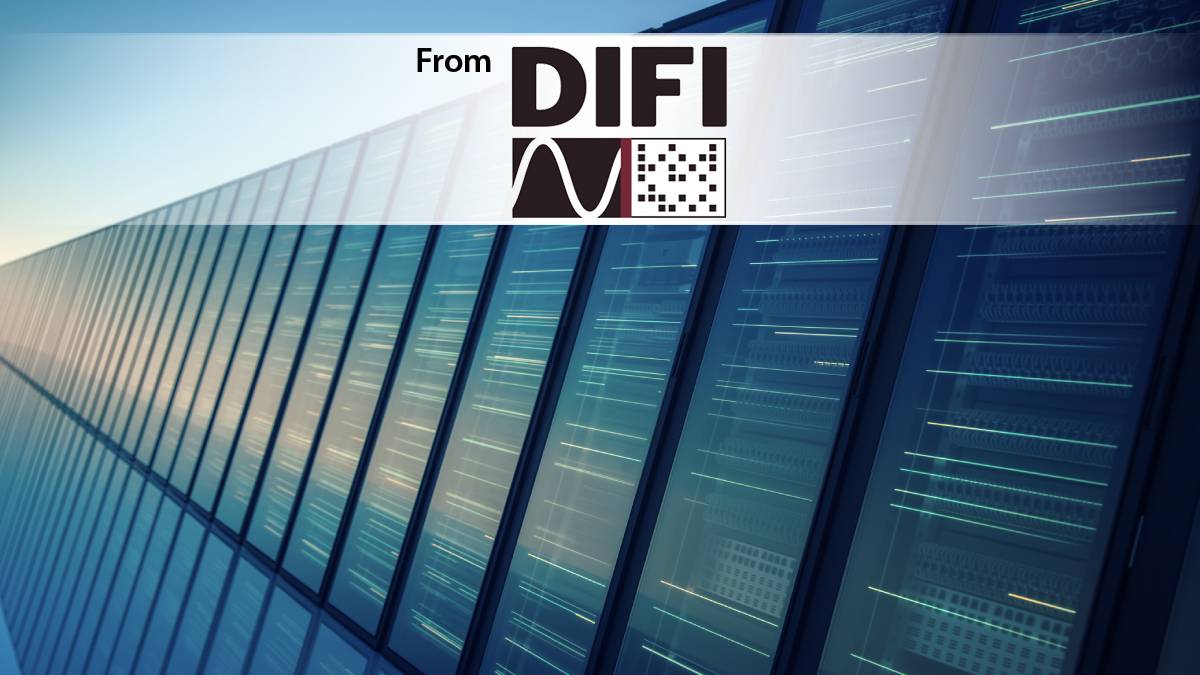 Perspective view of illuminated server racks representing high-speed digital software-defined ground infrastructure.