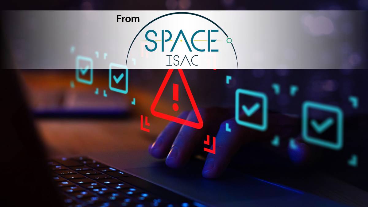 User typing on laptop with holographic red warning triangle icon and cyan checkmarks.