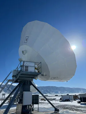 Satellite dish in a snowy remote area